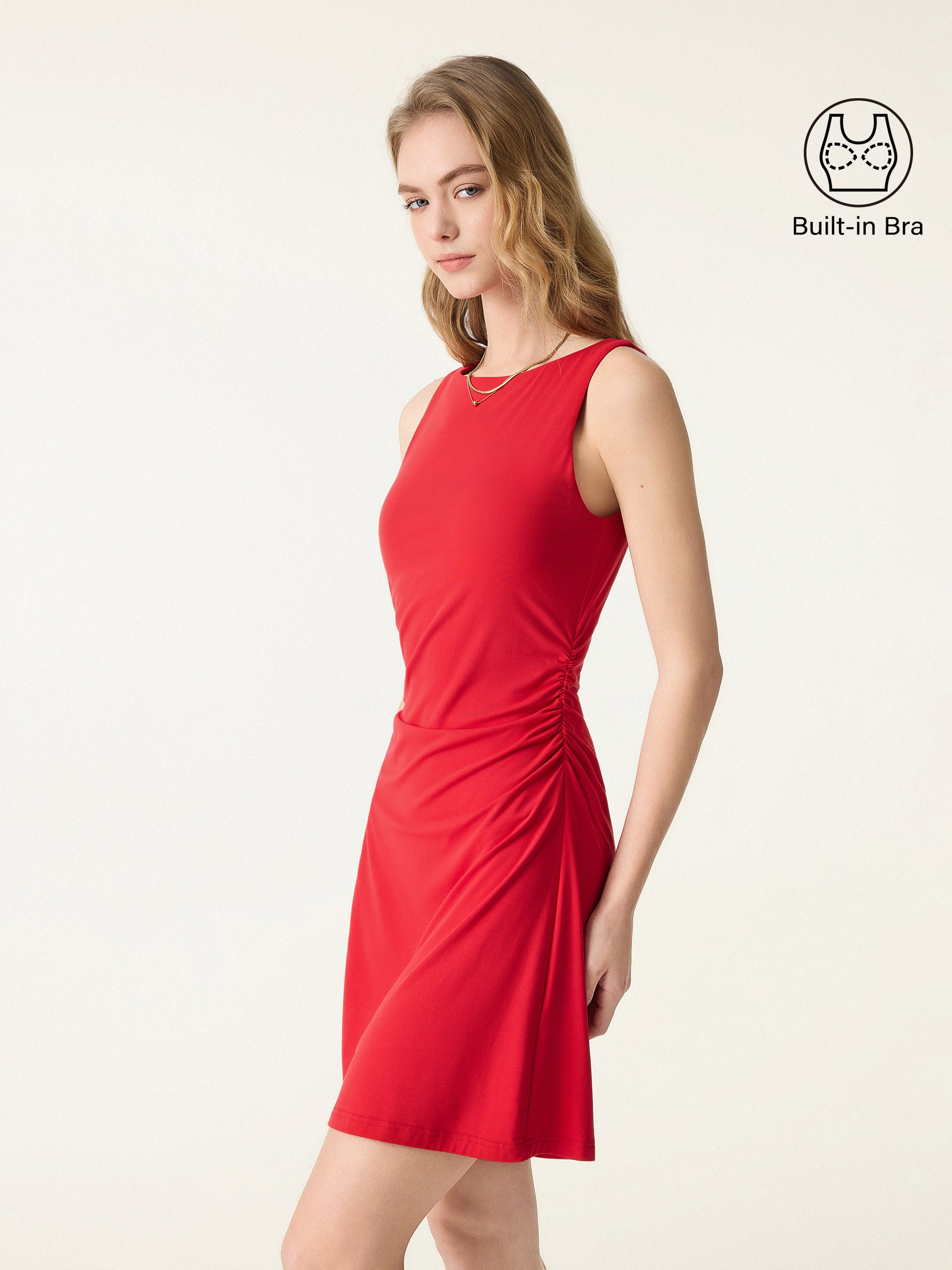 SkinKiss Boatneck Ruched A-line Mini Bra Dress - Image 3
