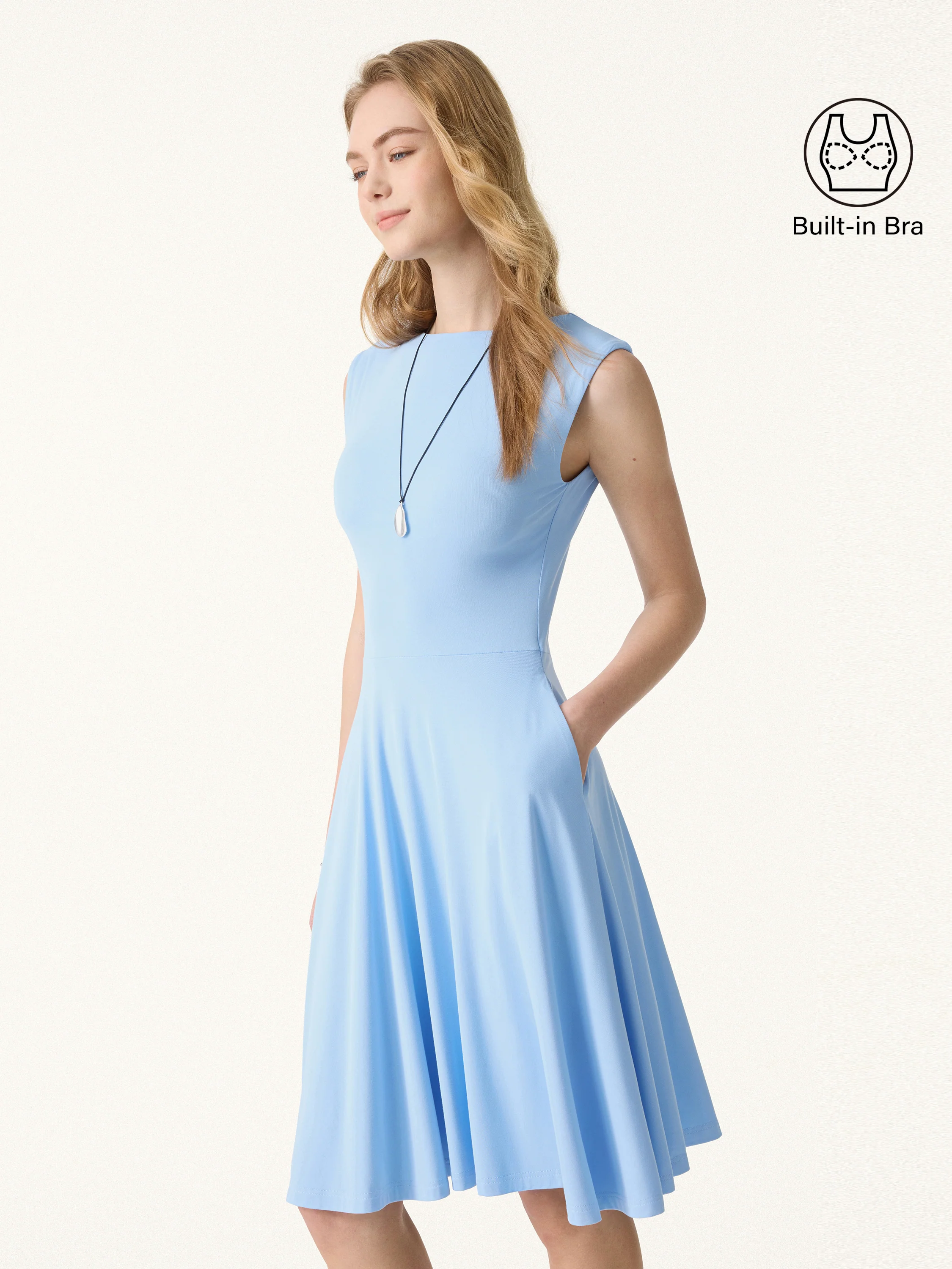 SkinKiss Boatneck Wide Shoulder Bra Dress with Pockets - Image 3