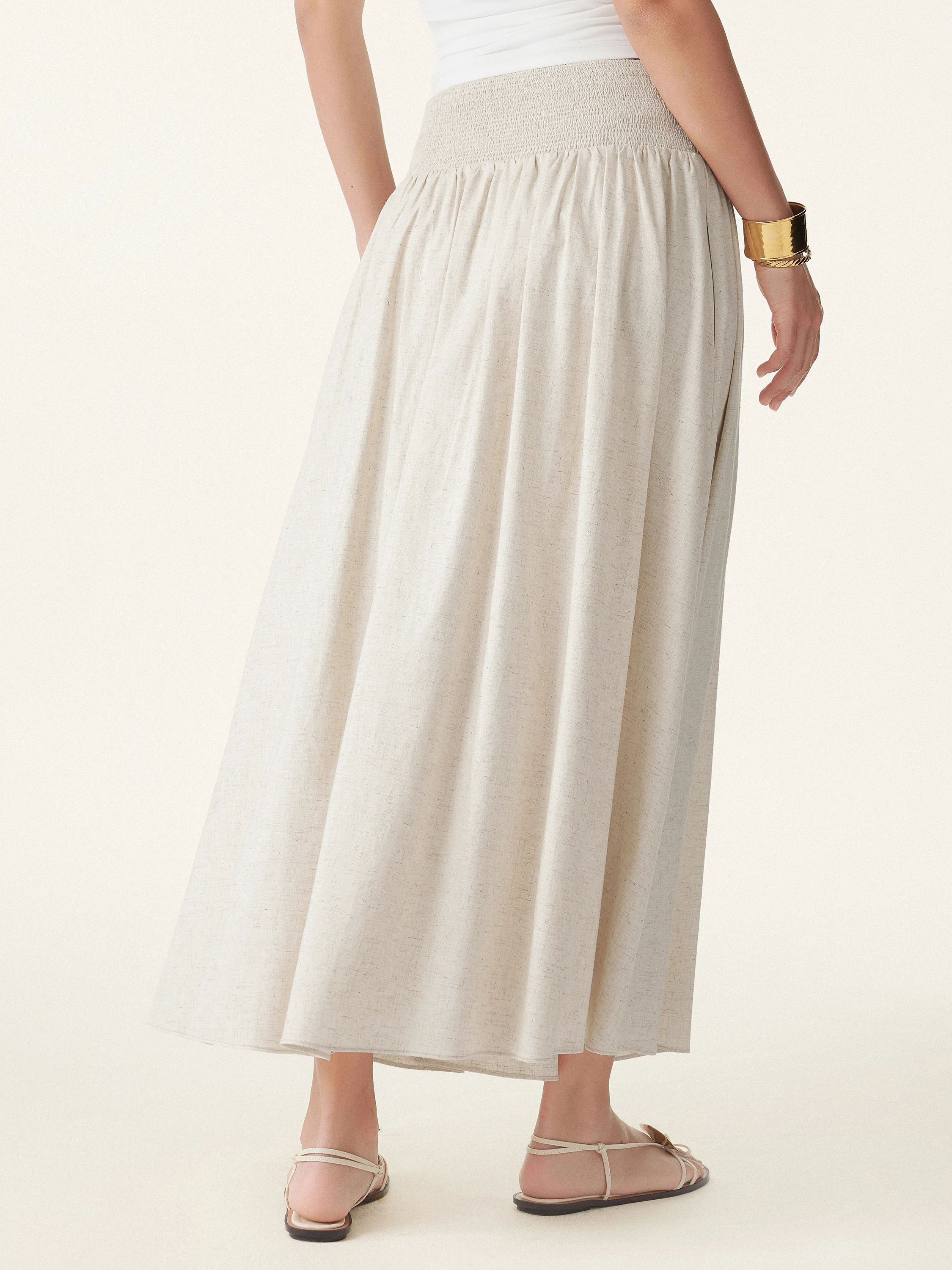 European Linen Smocked Waist Skirt with Pockets - Image 4