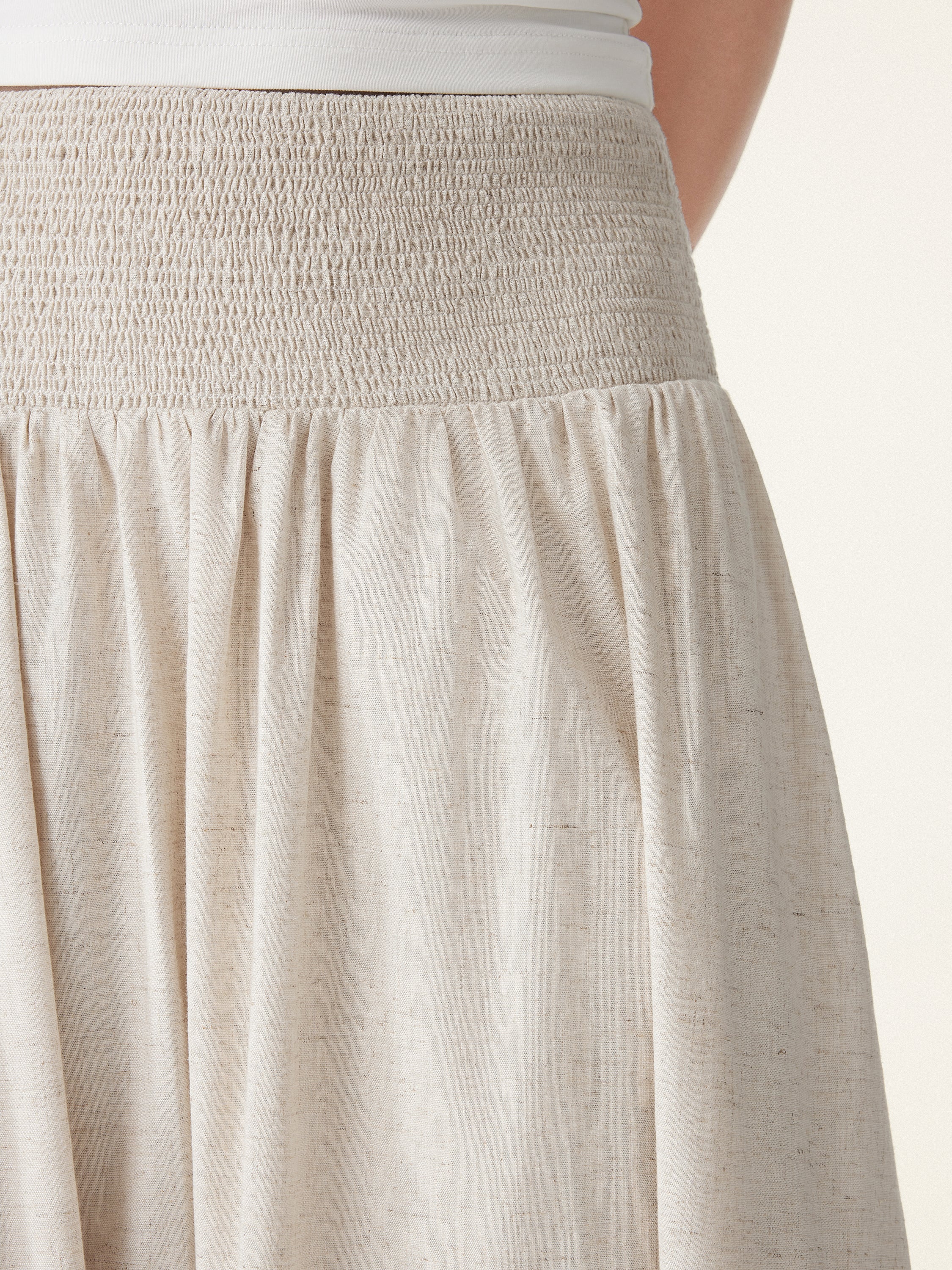 European Linen Smocked Waist Skirt with Pockets - Image 5