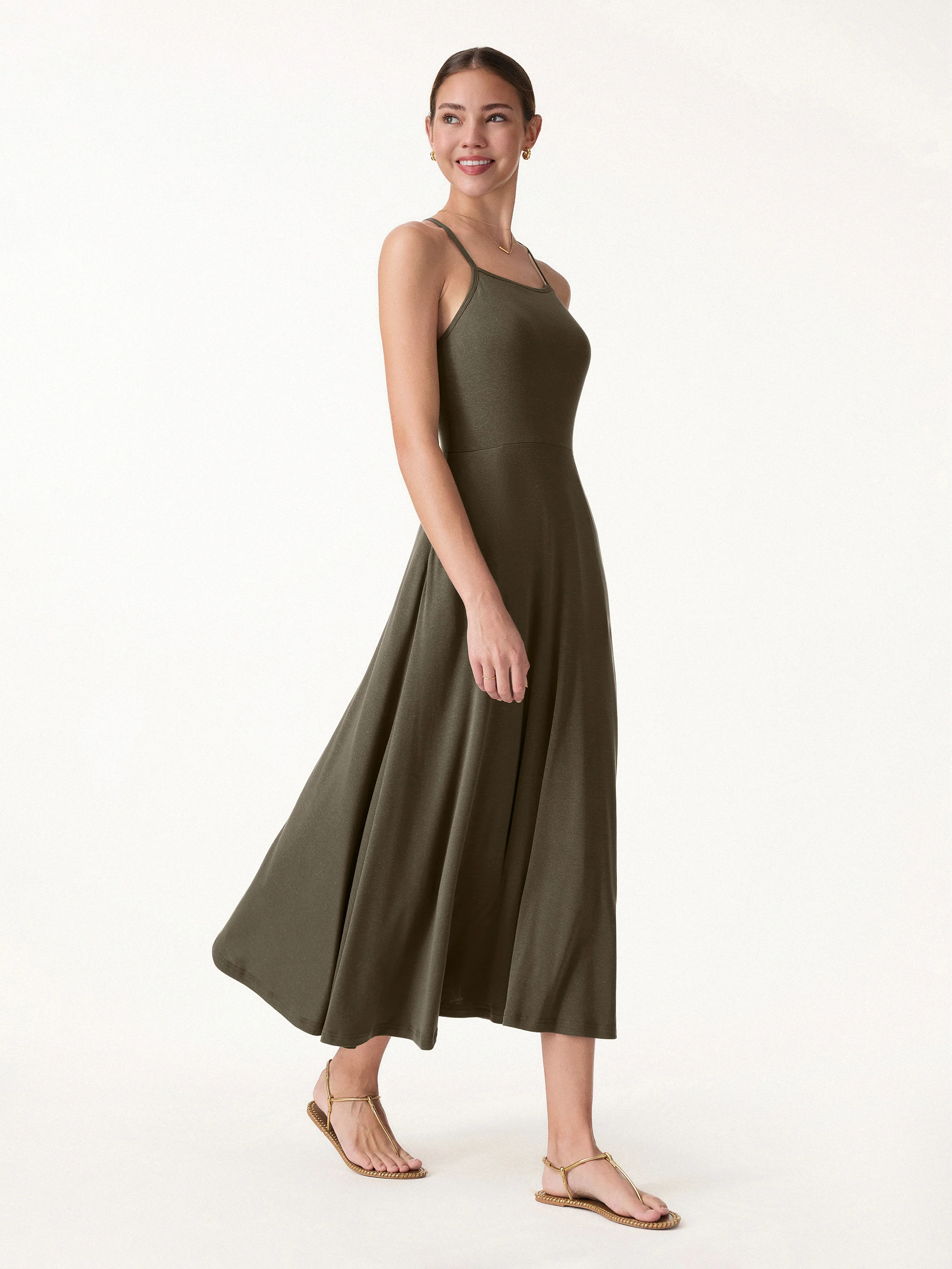 Soft Linen Knit Spaghetti Midi Bra Dress - Image 3