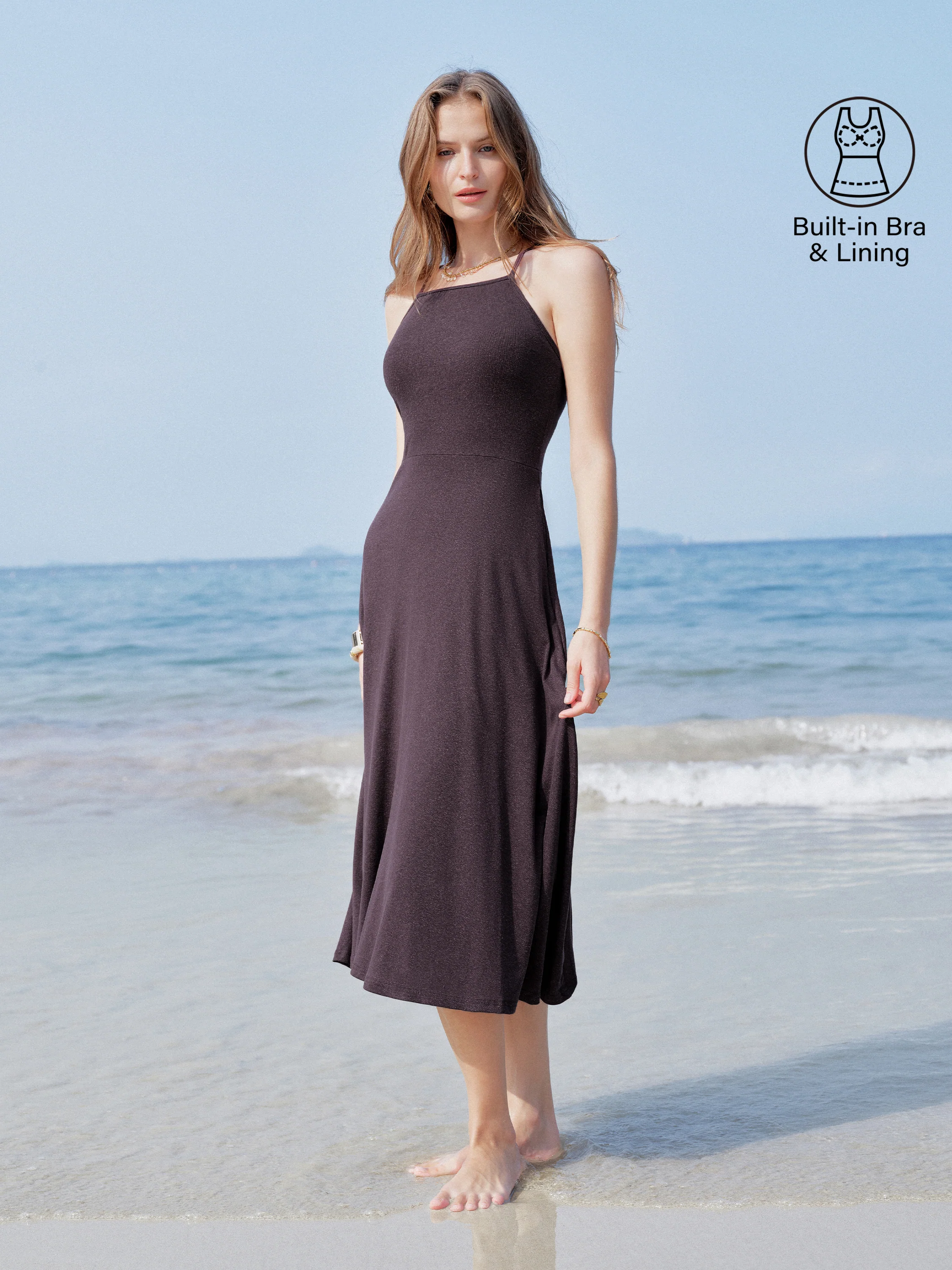Soft Linen Knit Spaghetti Midi Bra Dress - Image 8