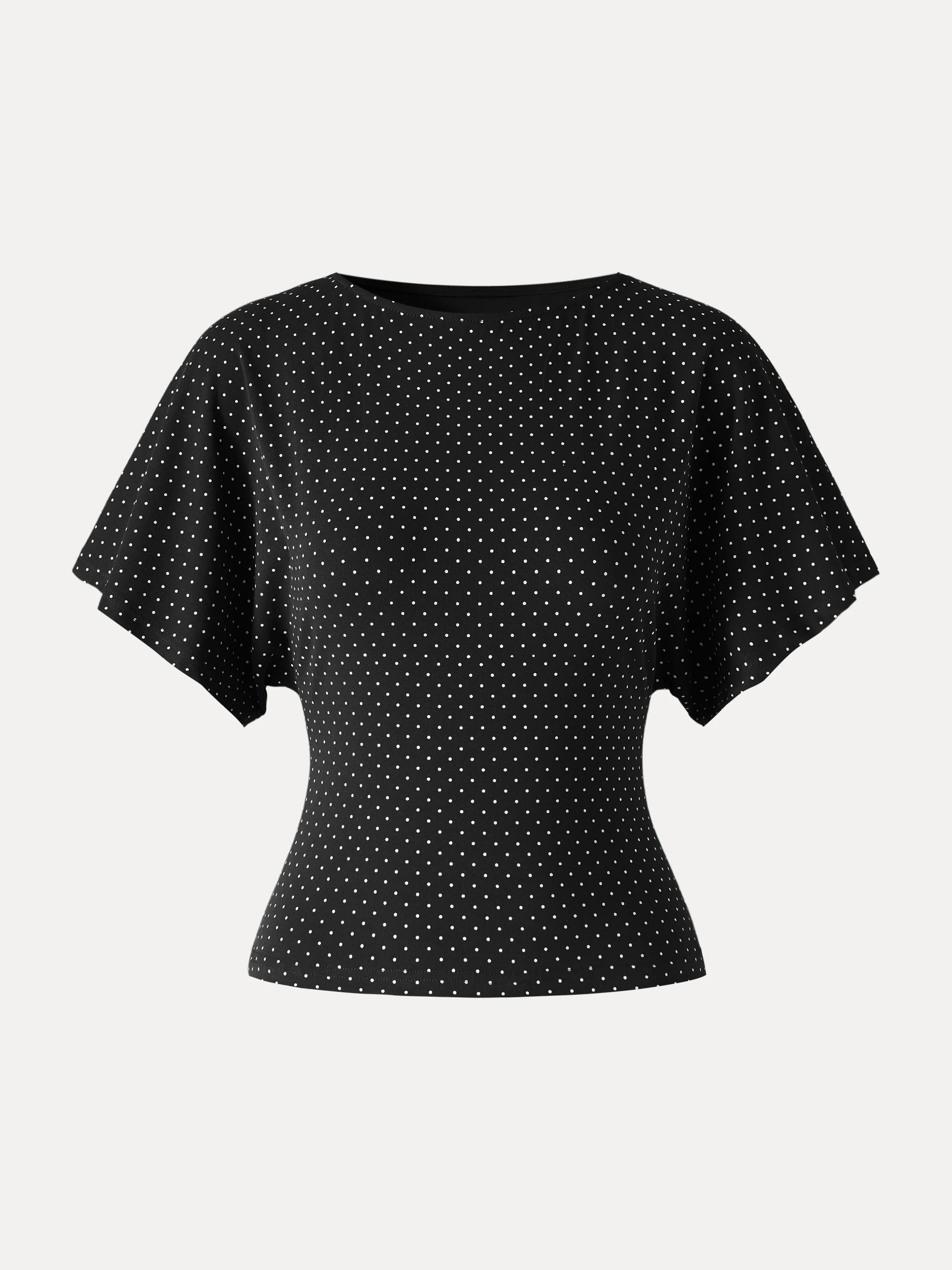 Soft Stretch Cotton Boatneck Flutter Sleeves Polka Dot Top Limited Edition - Image 12
