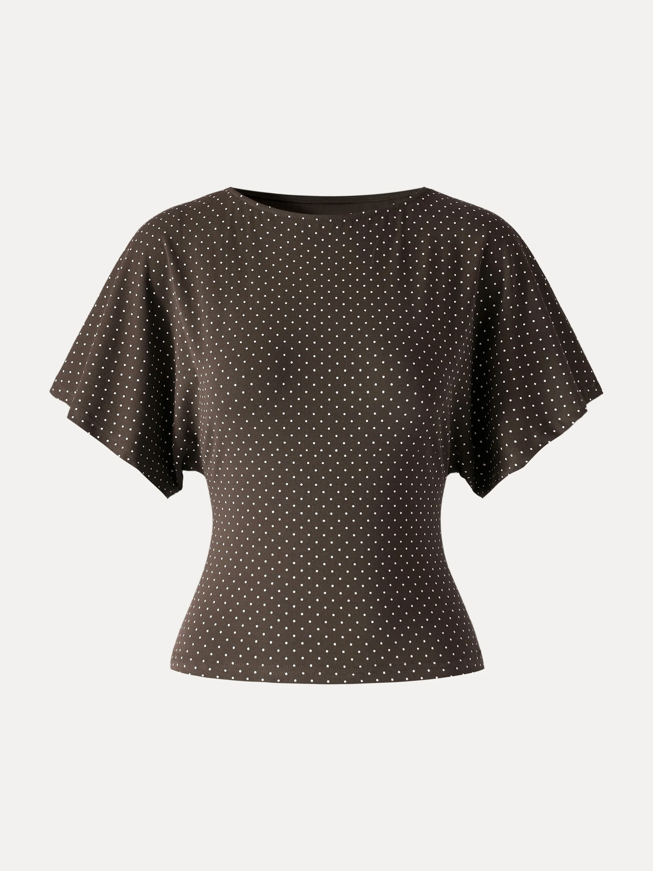 Soft Stretch Cotton Boatneck Flutter Sleeves Polka Dot Top Limited Edition - Image 8