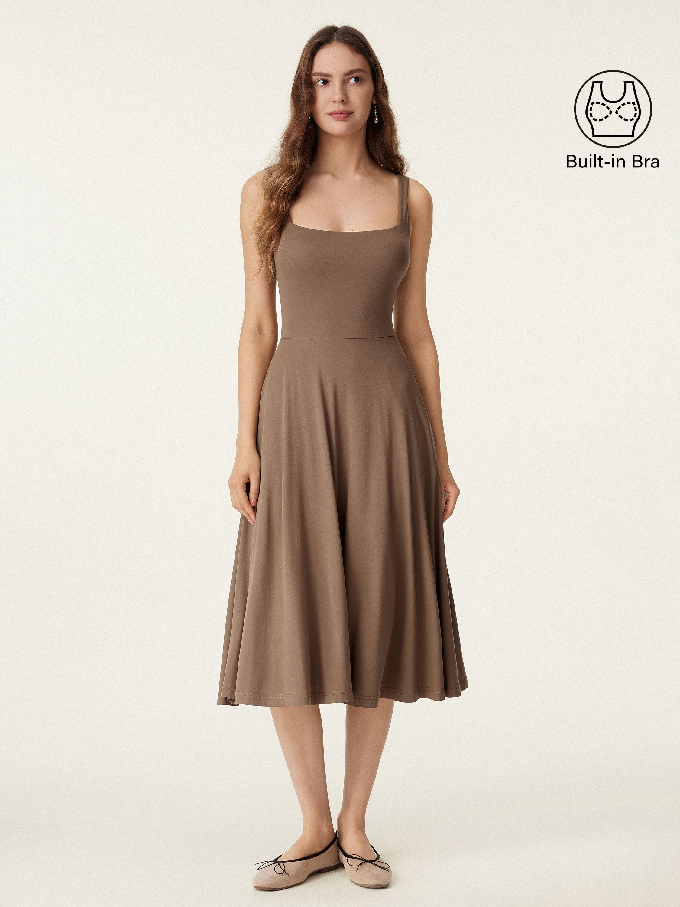 Square Neck Flowy New Airy Bra Midi Dress - Image 12