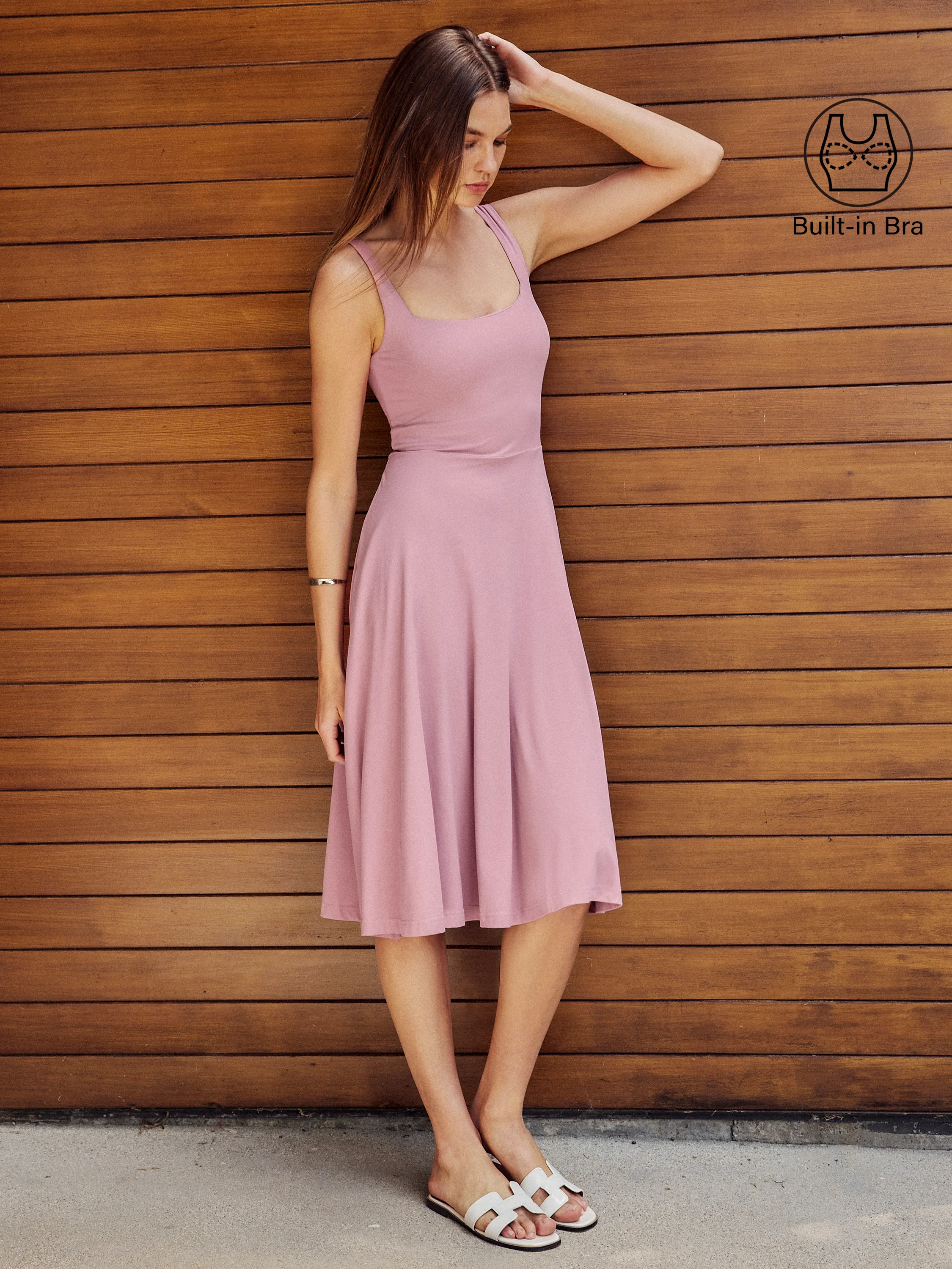 Square Neck Flowy New Airy Bra Midi Dress - Image 5