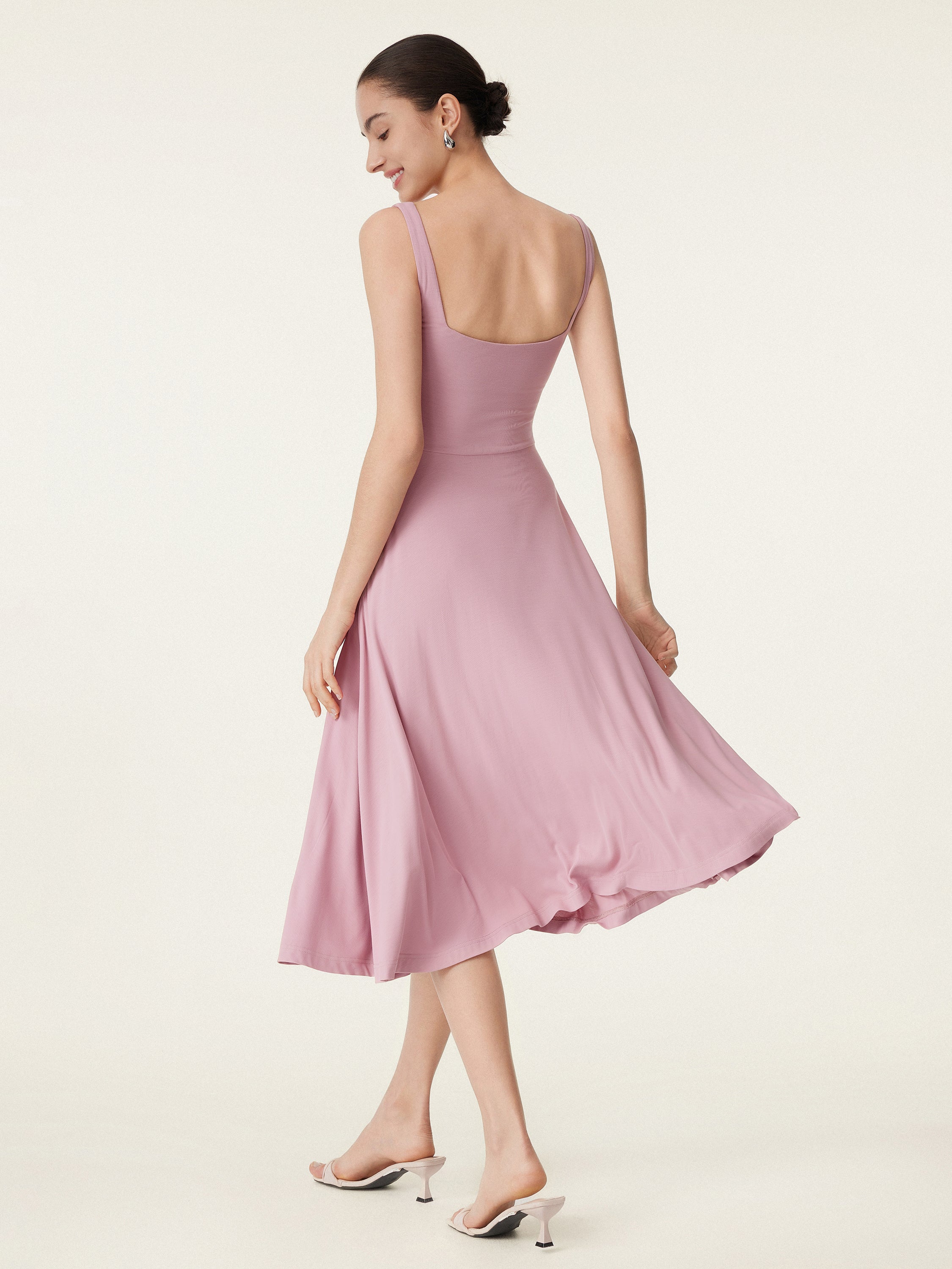 Square Neck Flowy New Airy Bra Midi Dress - Image 7