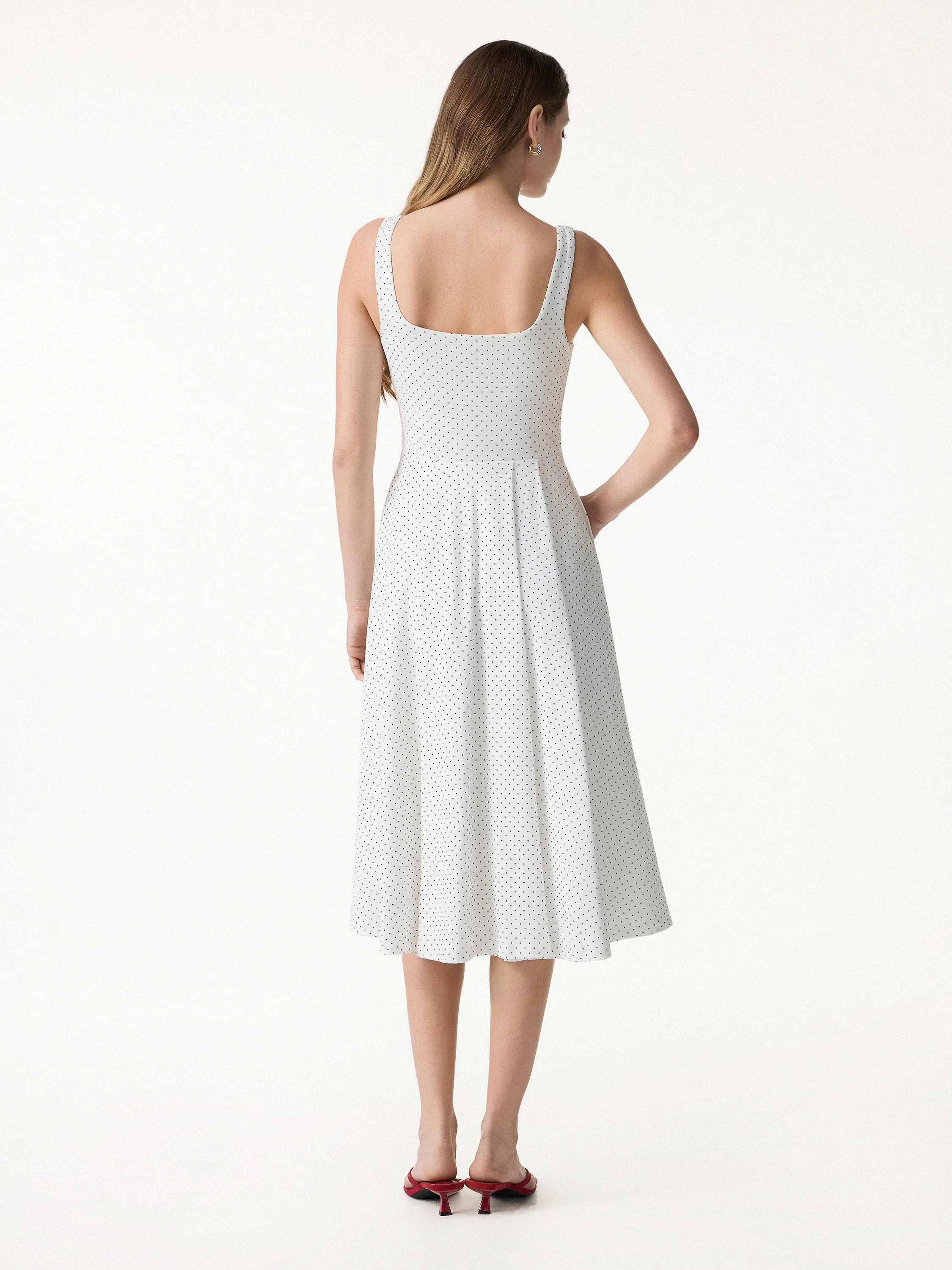 Stretch Cotton Polka Dot Square Neck Midi Bra Dress with Pockets Limited Edition - Image 3
