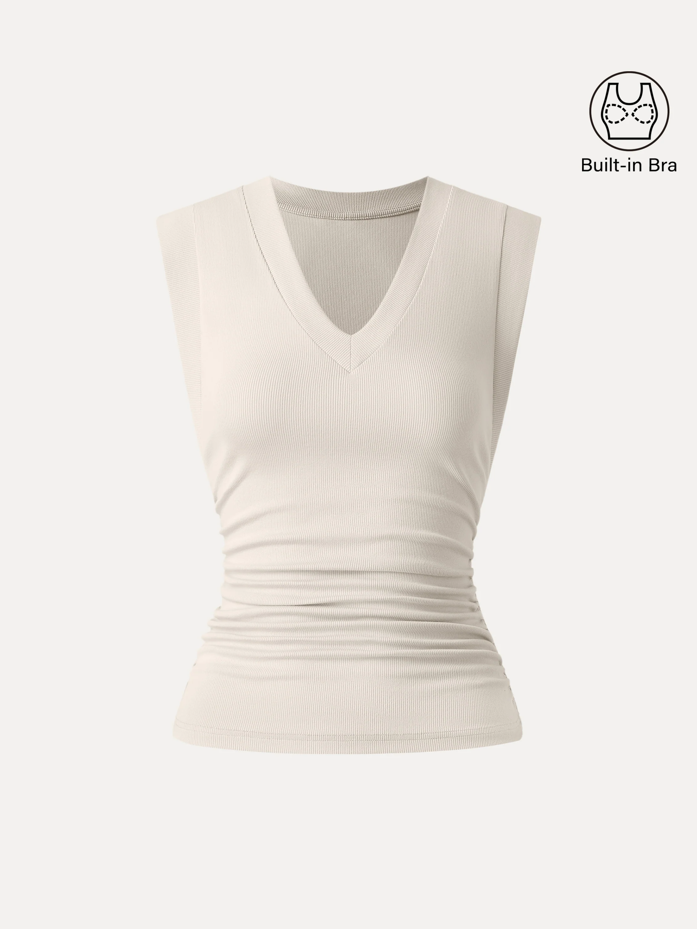 Stretch Cotton V-neck Side Ruched Muscle Bra Top - Image 13