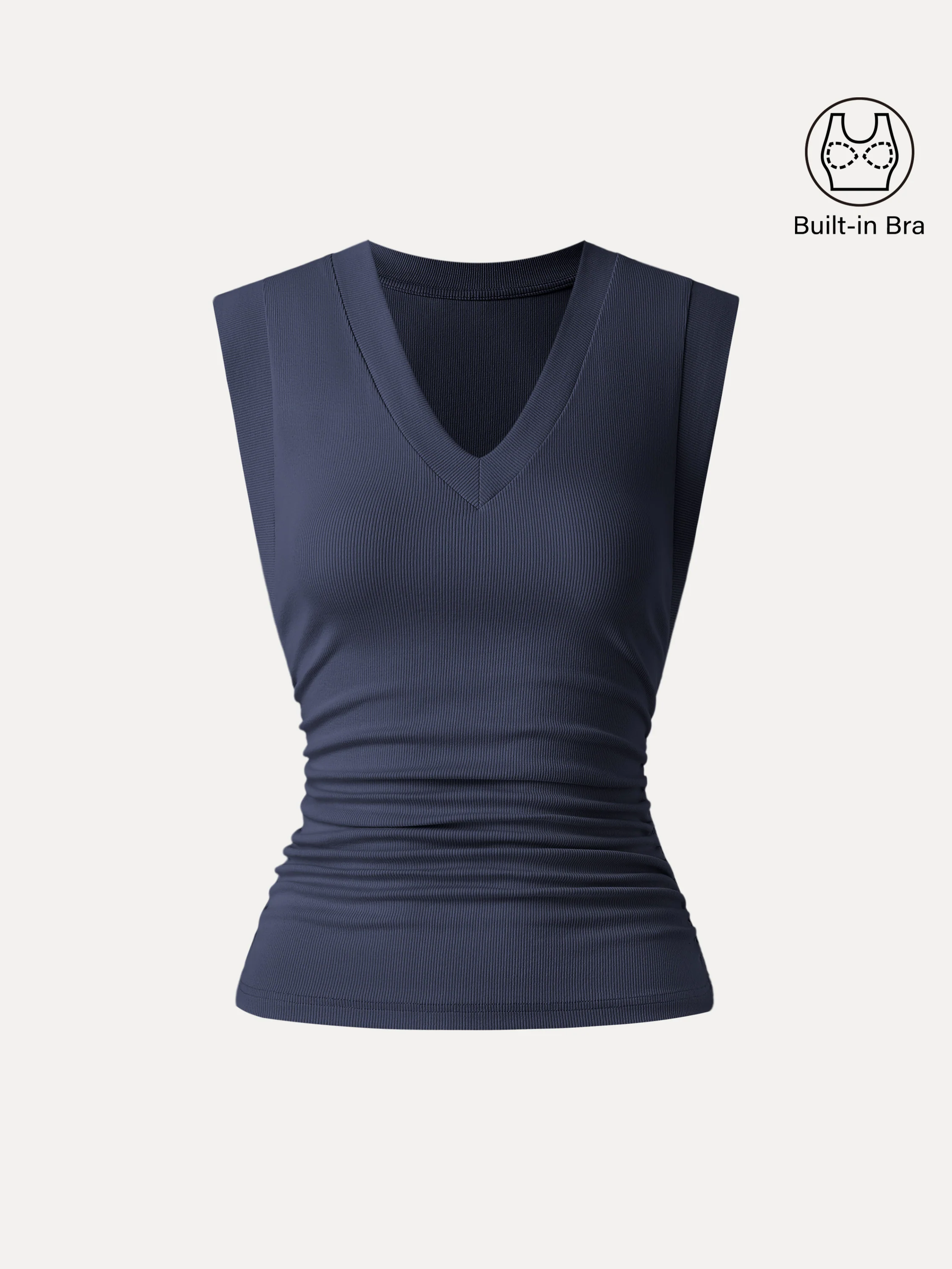 Stretch Cotton V-neck Side Ruched Muscle Bra Top - Image 16