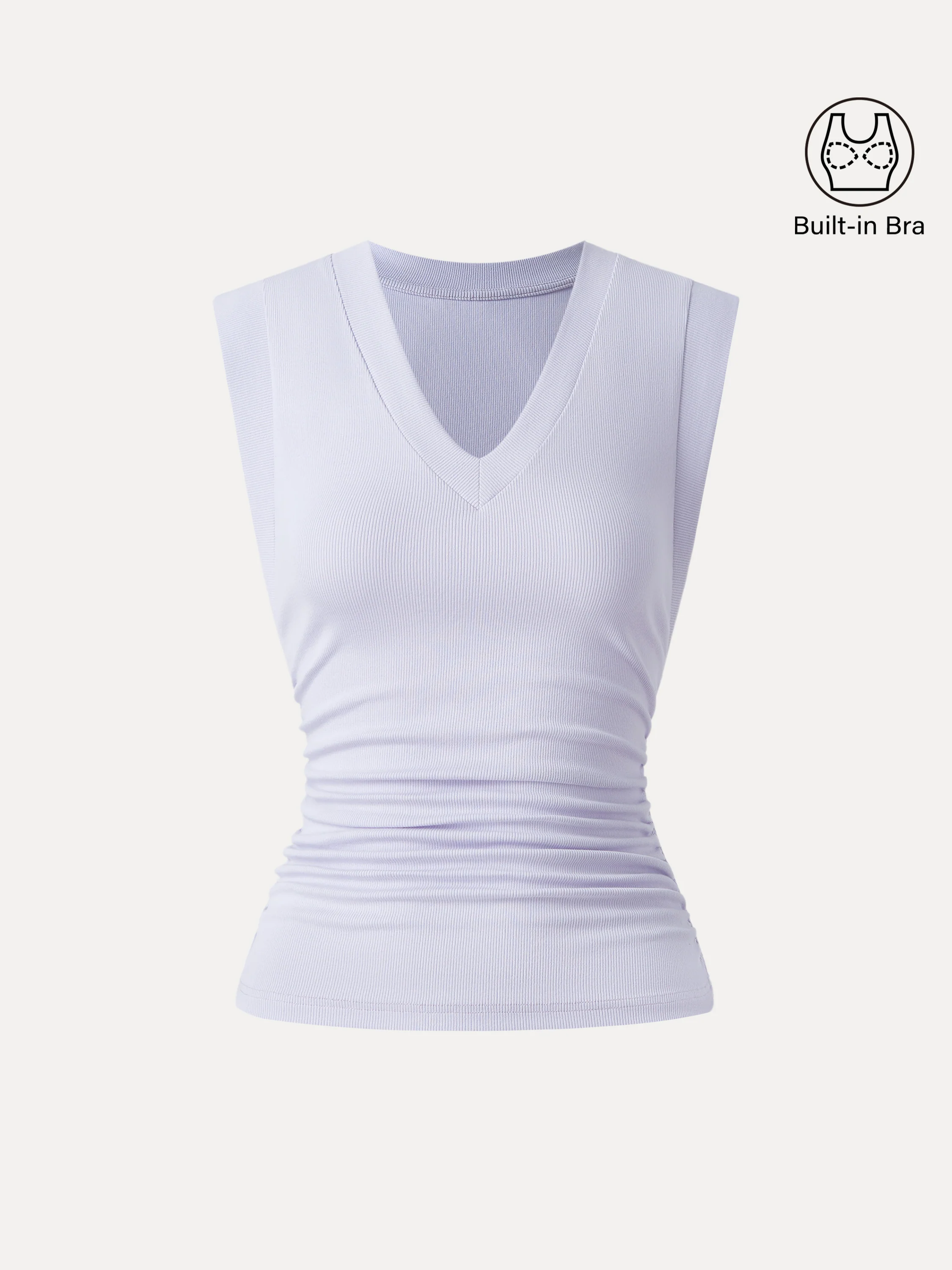 Stretch Cotton V-neck Side Ruched Muscle Bra Top - Image 8