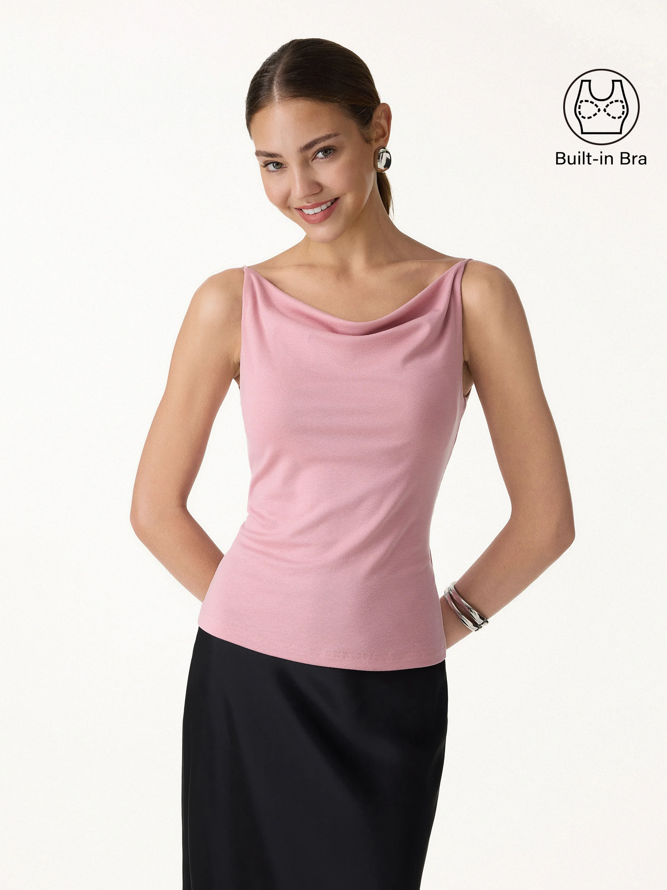 Stretch Linen Cowl Neck Bra Tank - Image 3