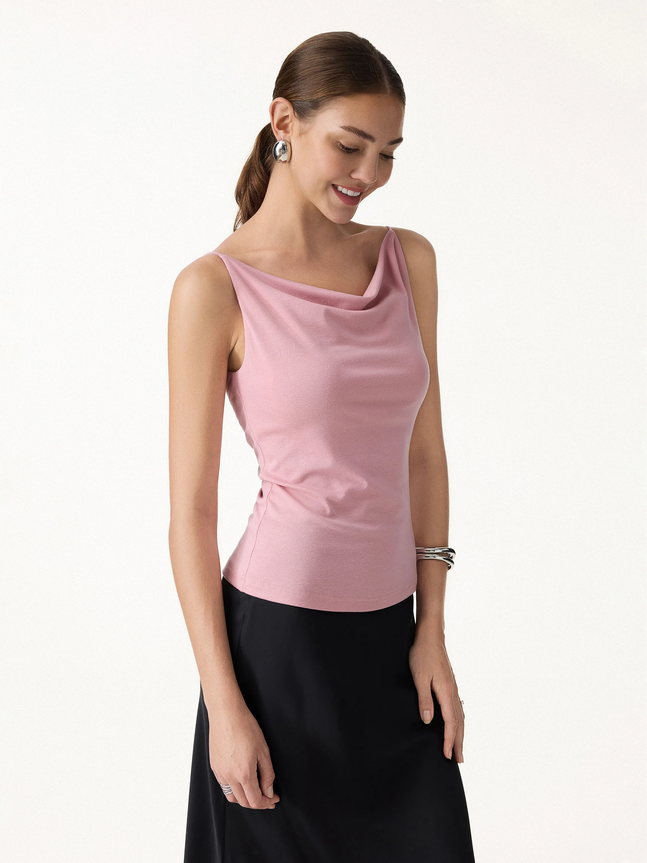 Stretch Linen Cowl Neck Bra Tank - Image 4