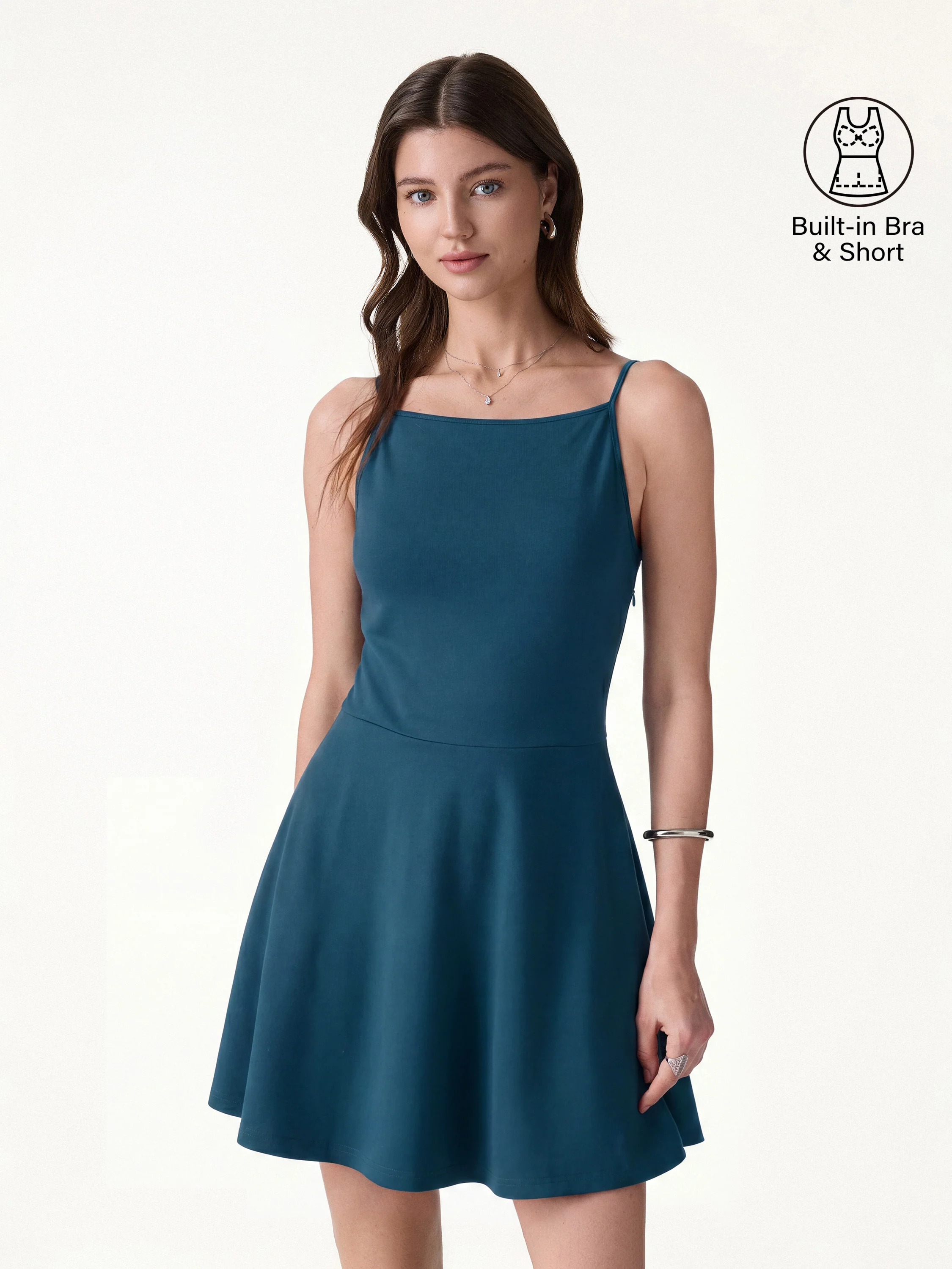 Stretch Ponte Square Neck Mini A-Line Bra Dress with Pockets - Image 8