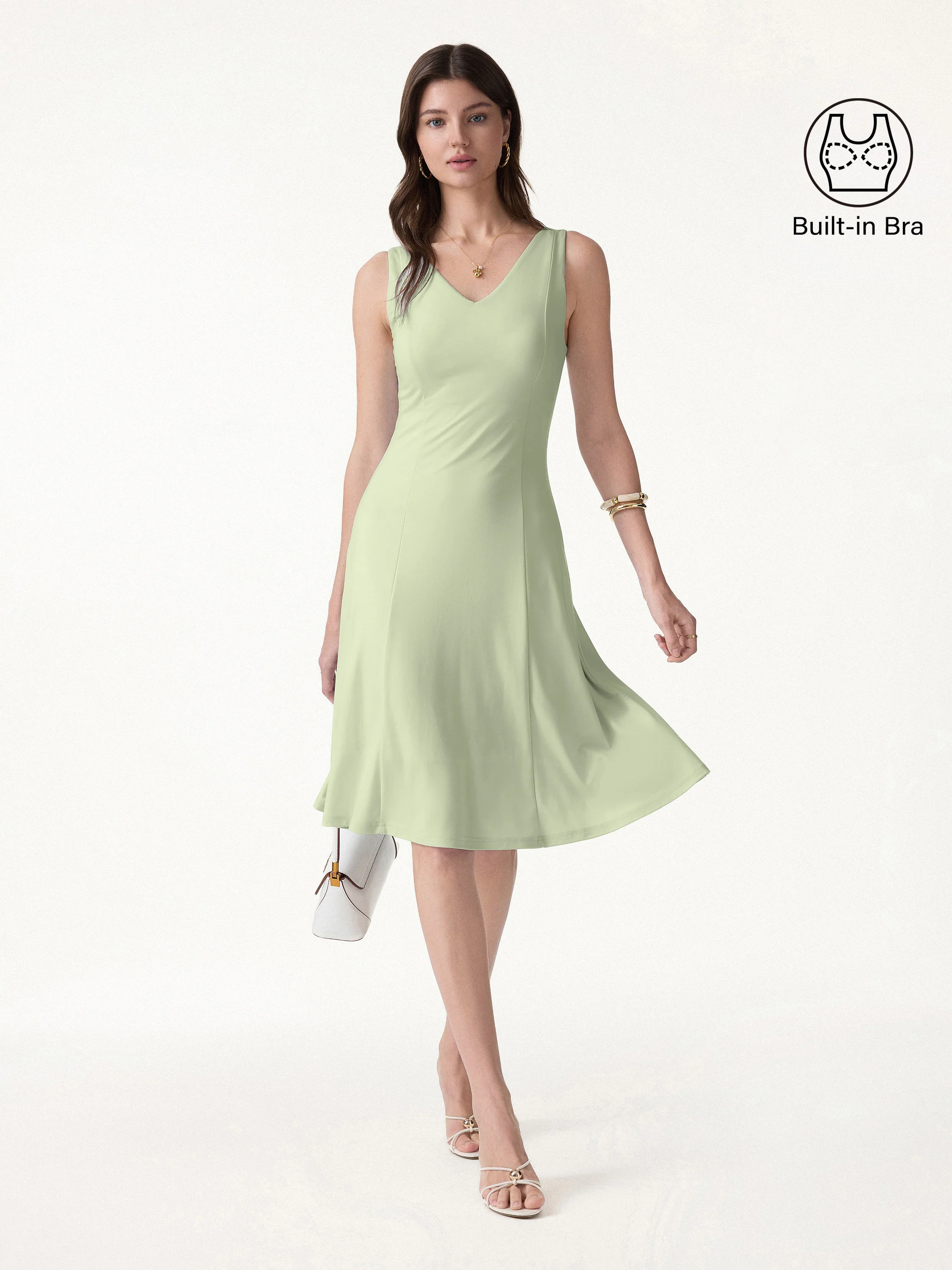 Stretch Ponte V-Neck A-Line Midi Bra Dress - Image 10