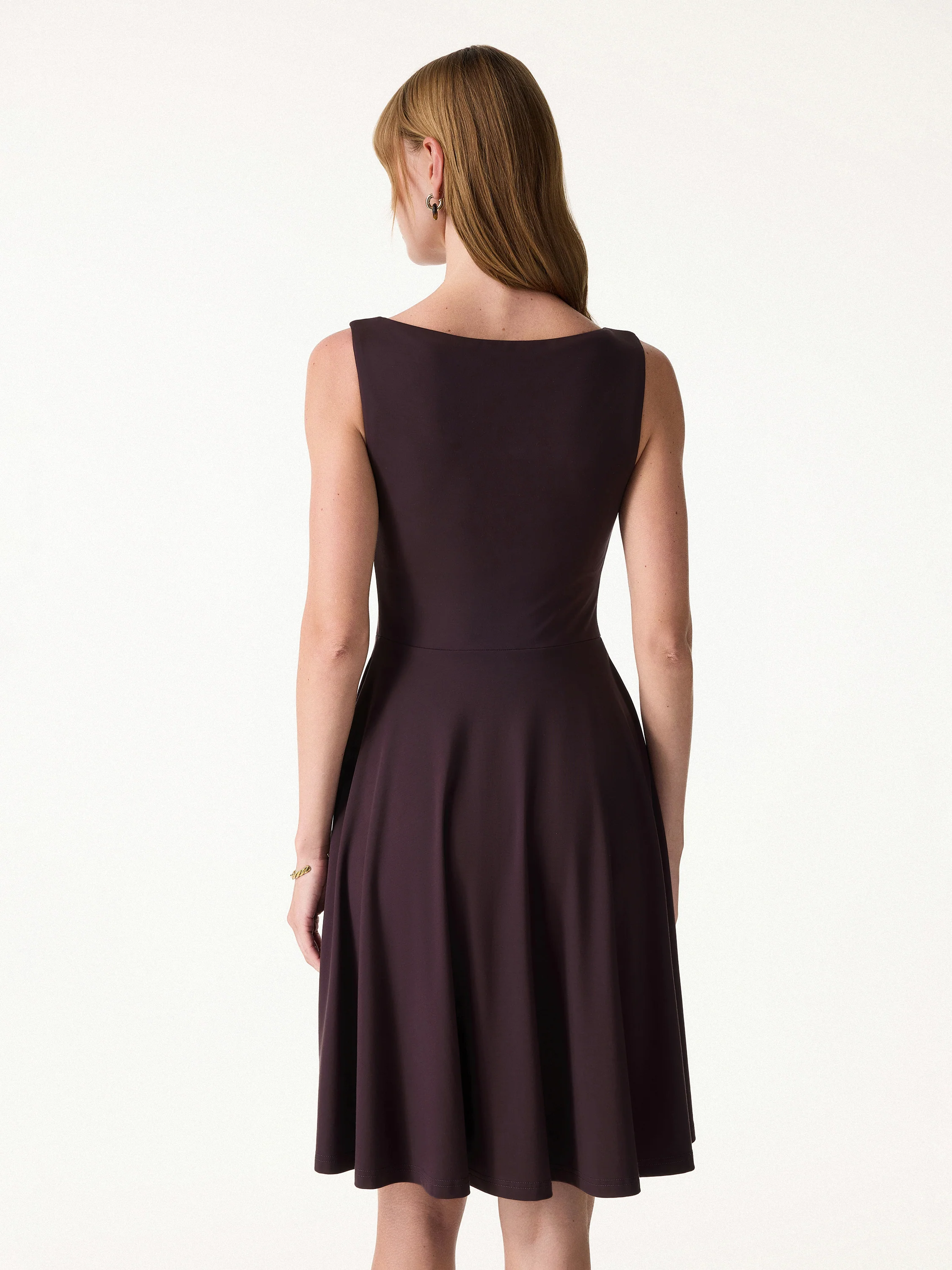 Stretchy Boatneck Fit-and-Flare Mini Bra Dress with Pockets - Image 4