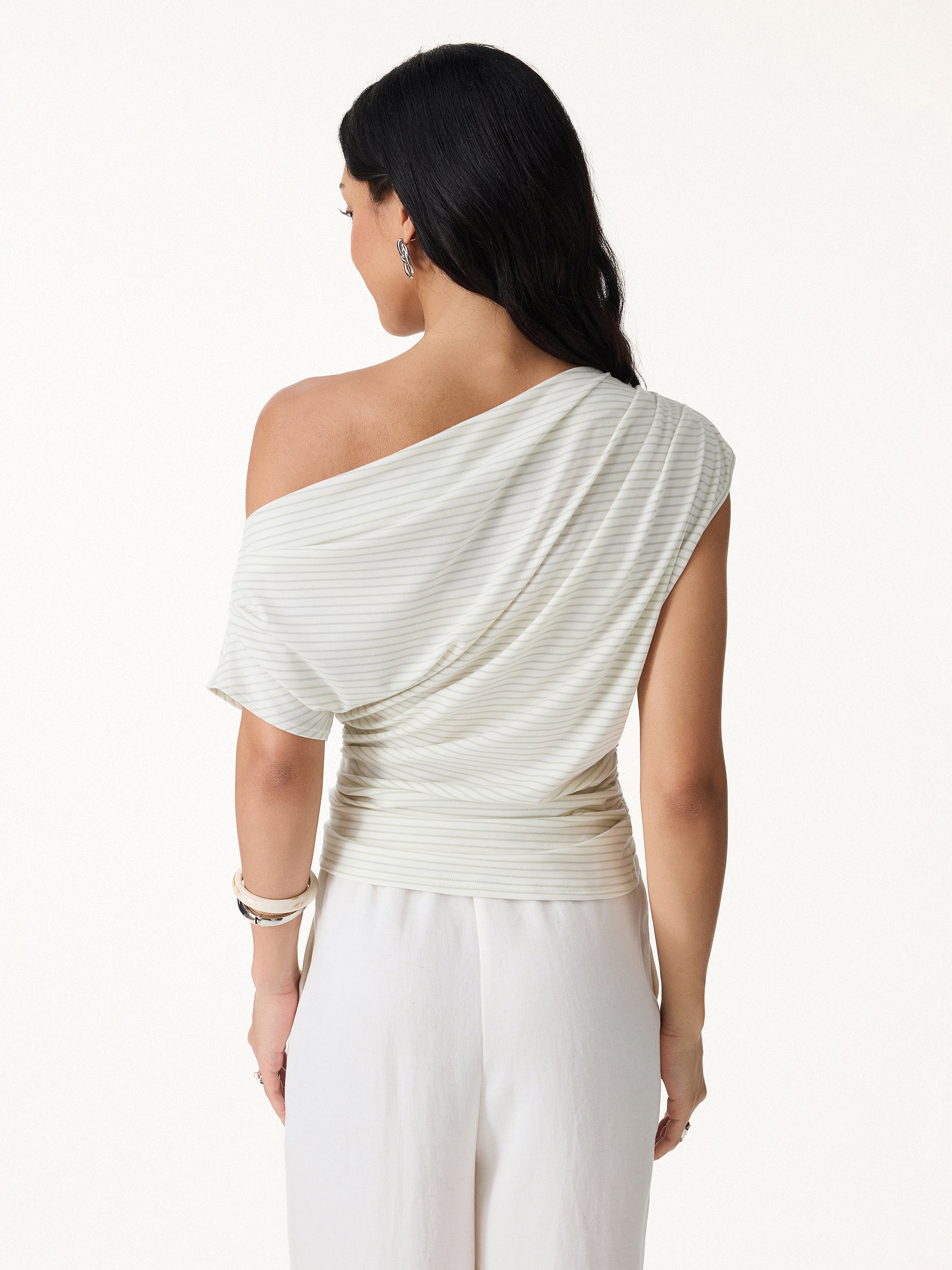 Striped Asymmetrical Neck Top - Image 4