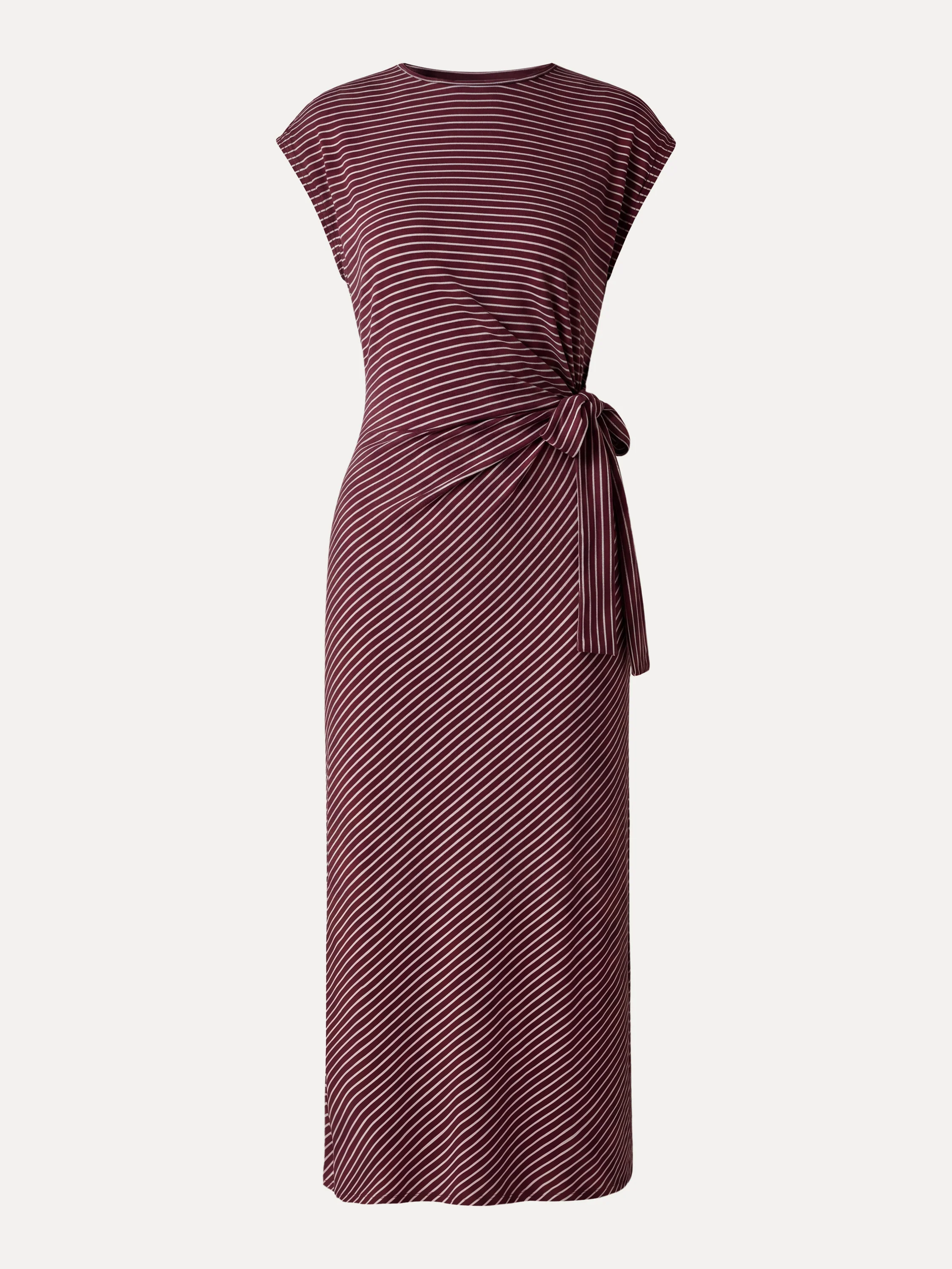 Striped Relaxed Midi Dress with Self-Tie - Image 11
