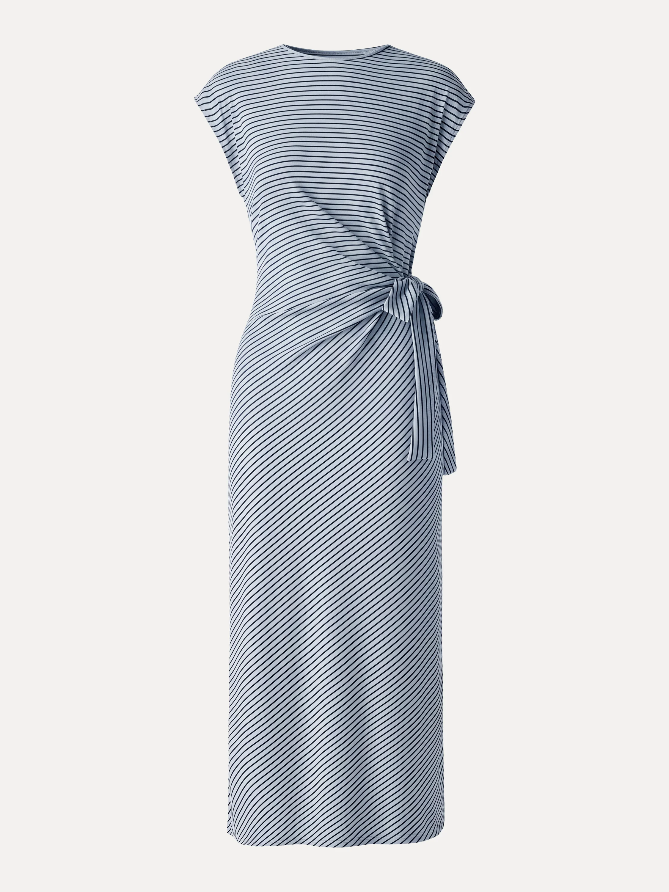 Striped Relaxed Midi Dress with Self-Tie - Image 7