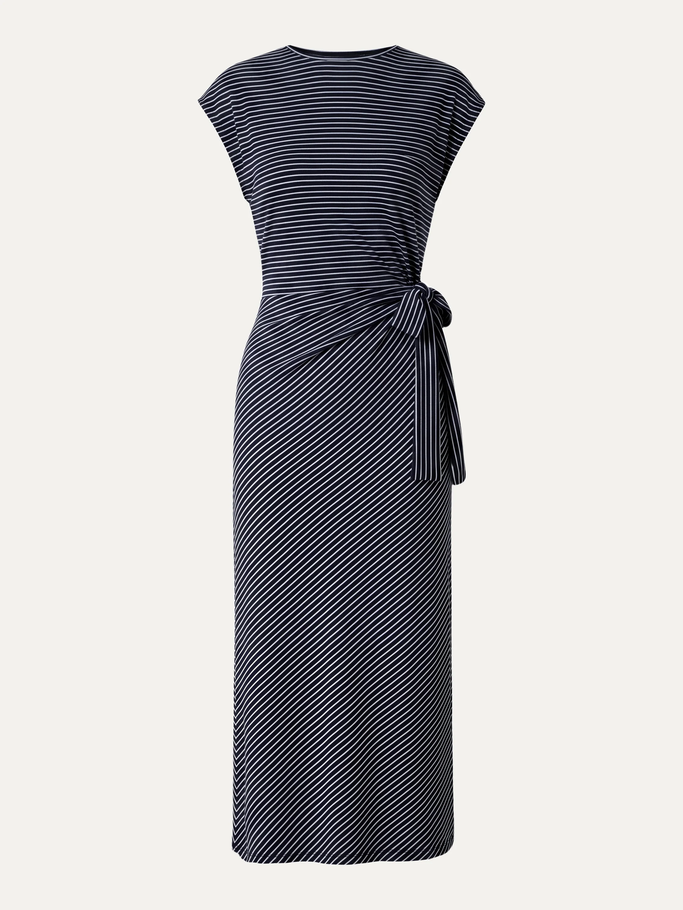 Striped Relaxed Midi Dress with Self-Tie - Image 9