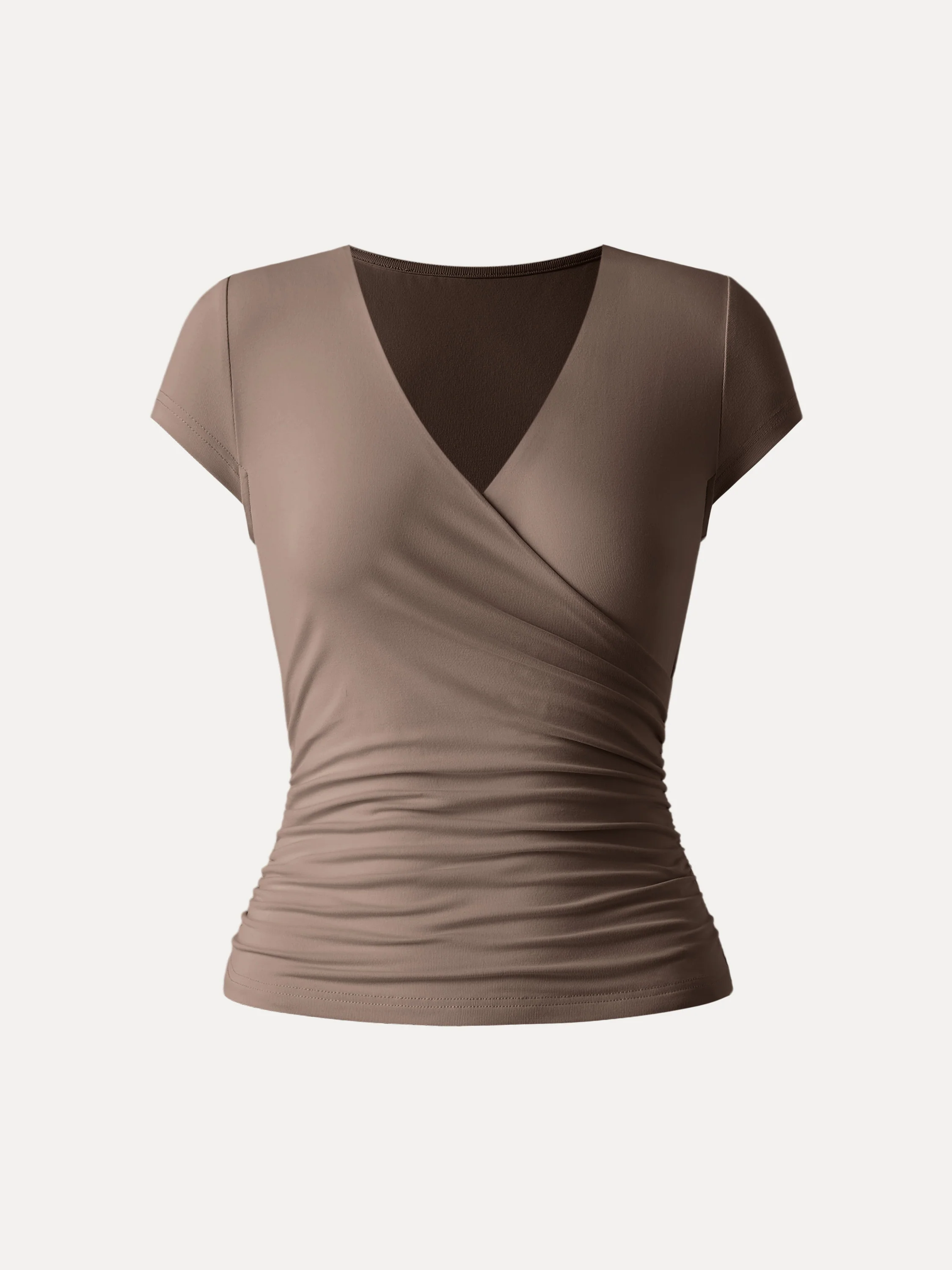 Surplice Cap Sleeve Side Ruched Fitted Tee - Image 11