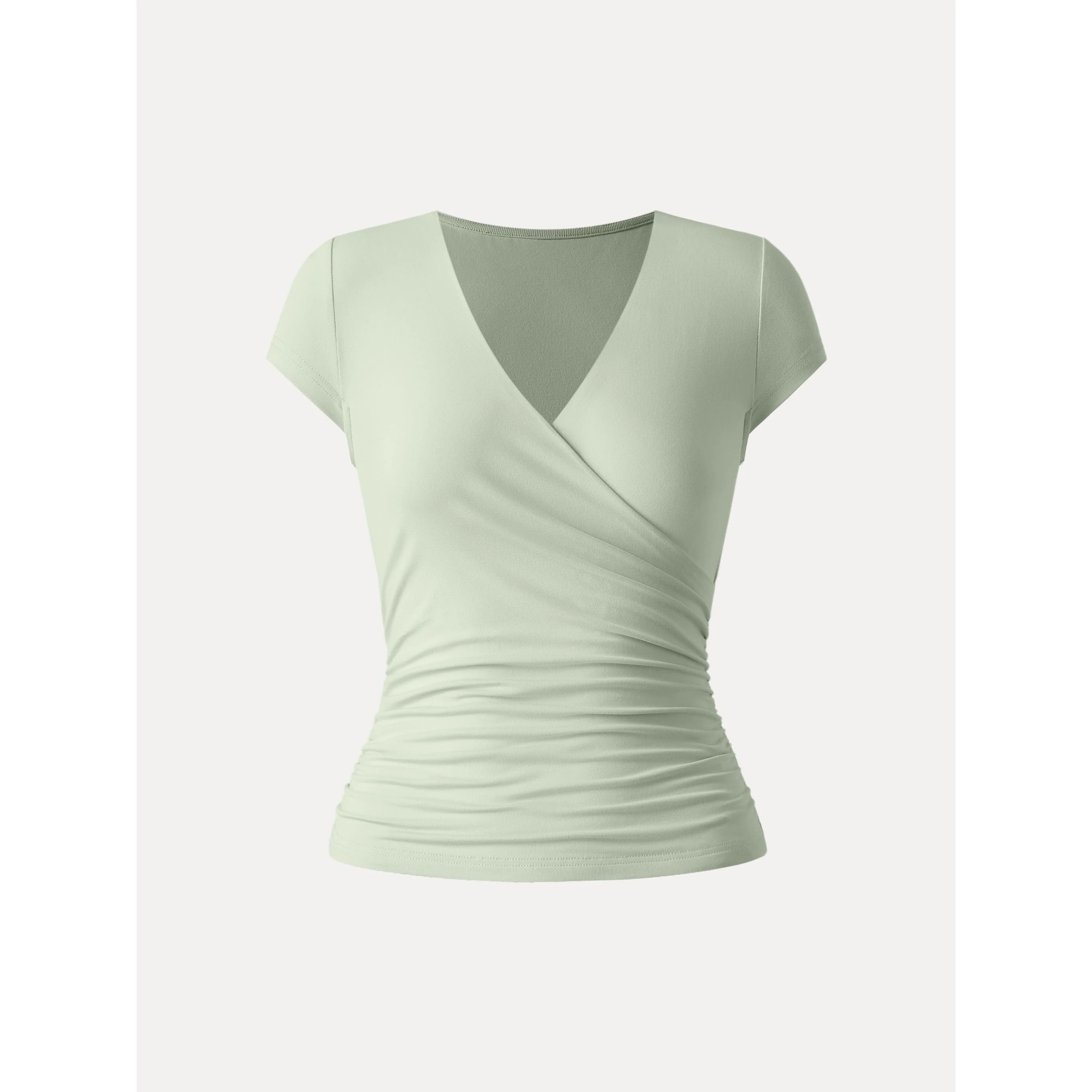 Surplice Cap Sleeve Side Ruched Fitted Tee - Image 7