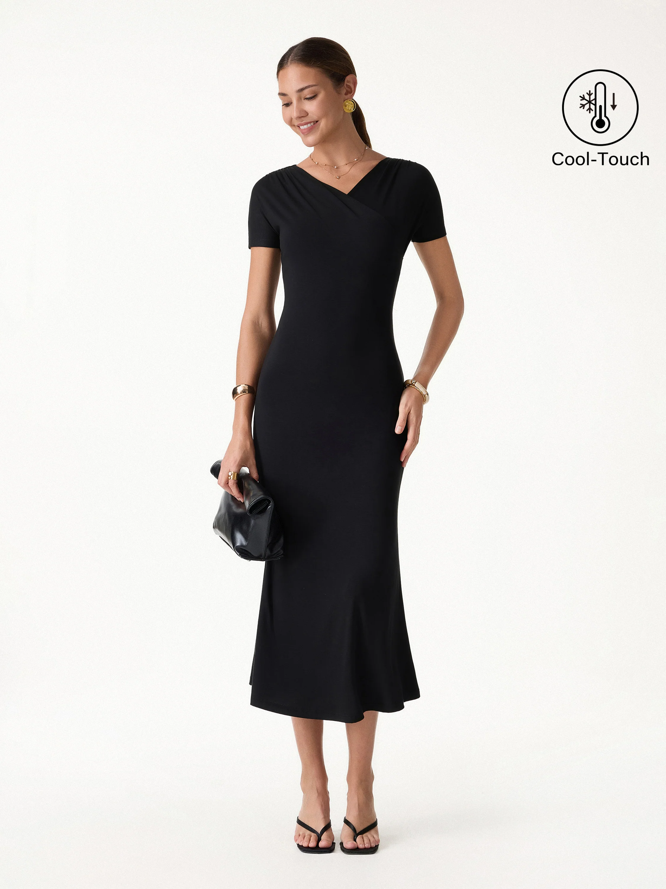 Surplice Short Sleeve Midi Dress