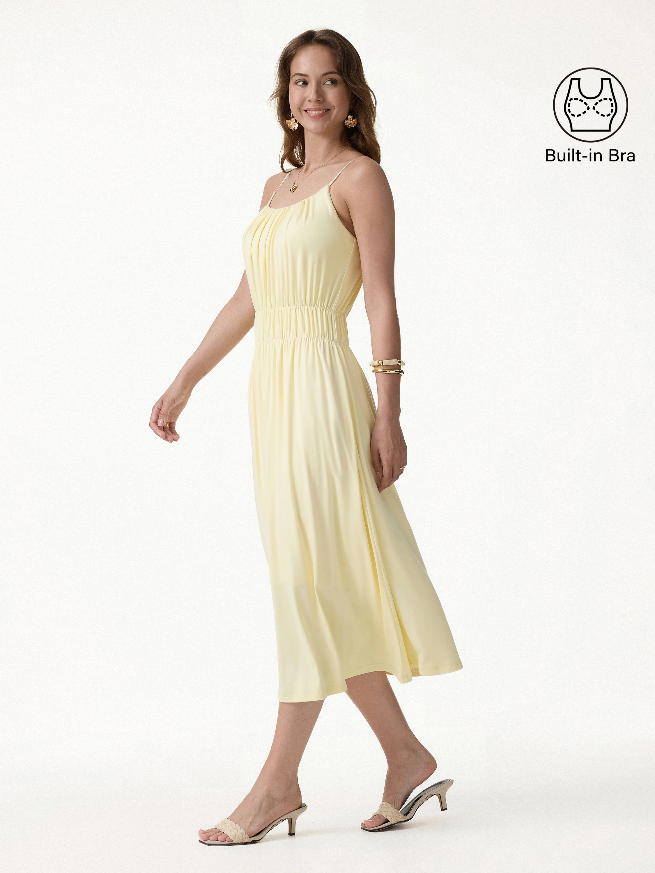 Vacay Gathered U-Neck Spaghetti Midi Bra Dress with Pockets - Image 2