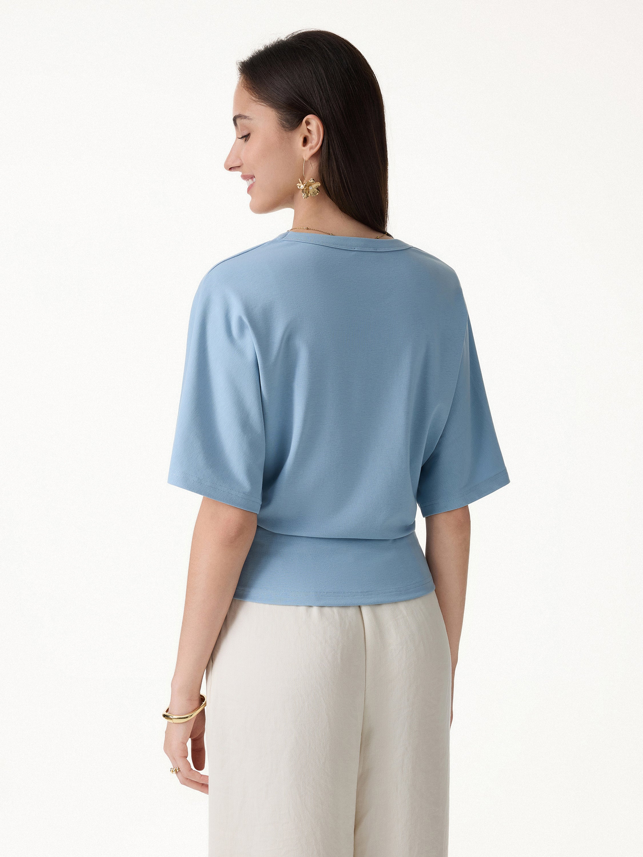 Viscose Cotton V-Neck Waist-Defining Summer Tee - Image 4