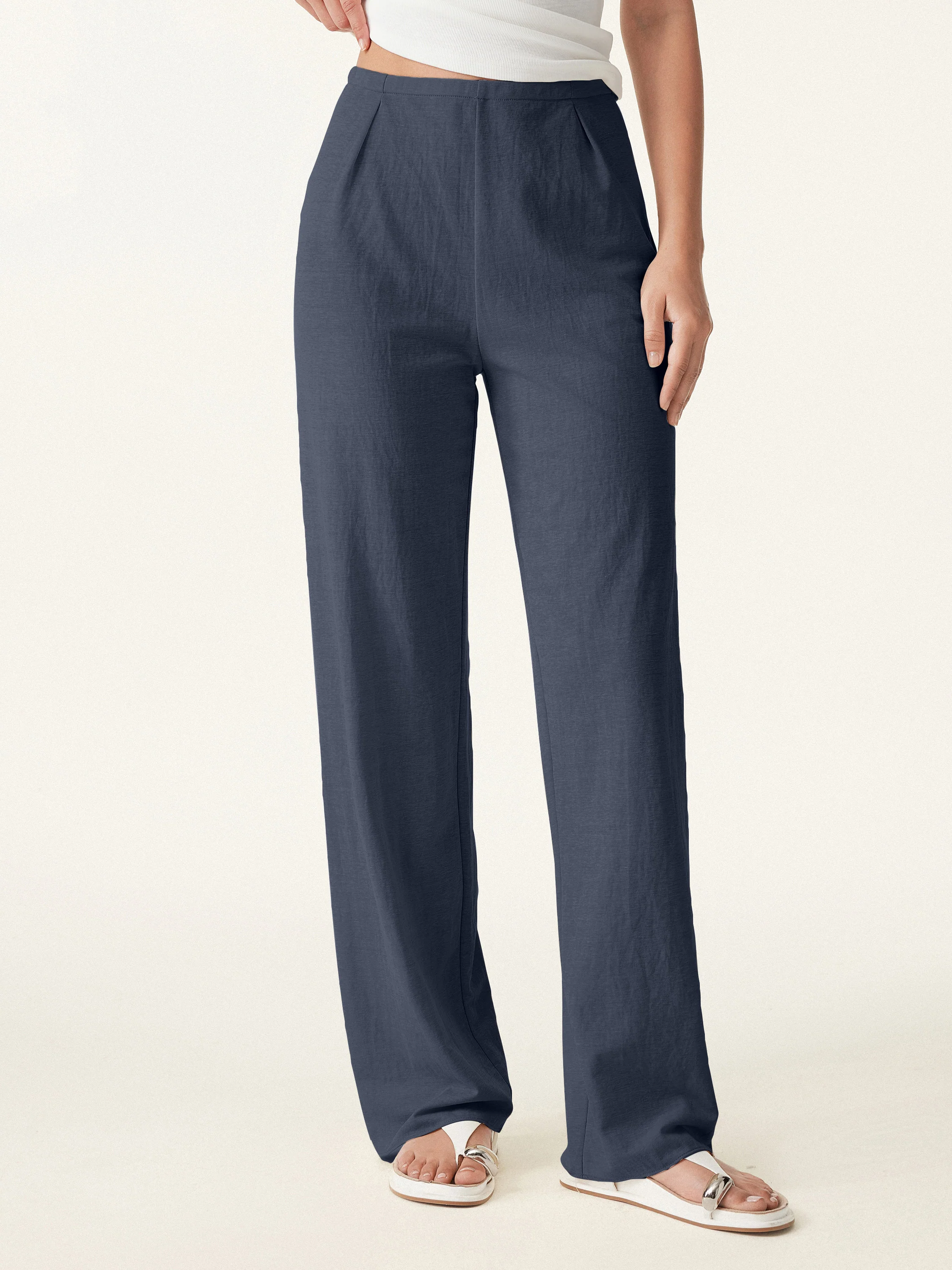 Breathable Cotton-linen Mid Rise Straight Leg Pant - Image 10