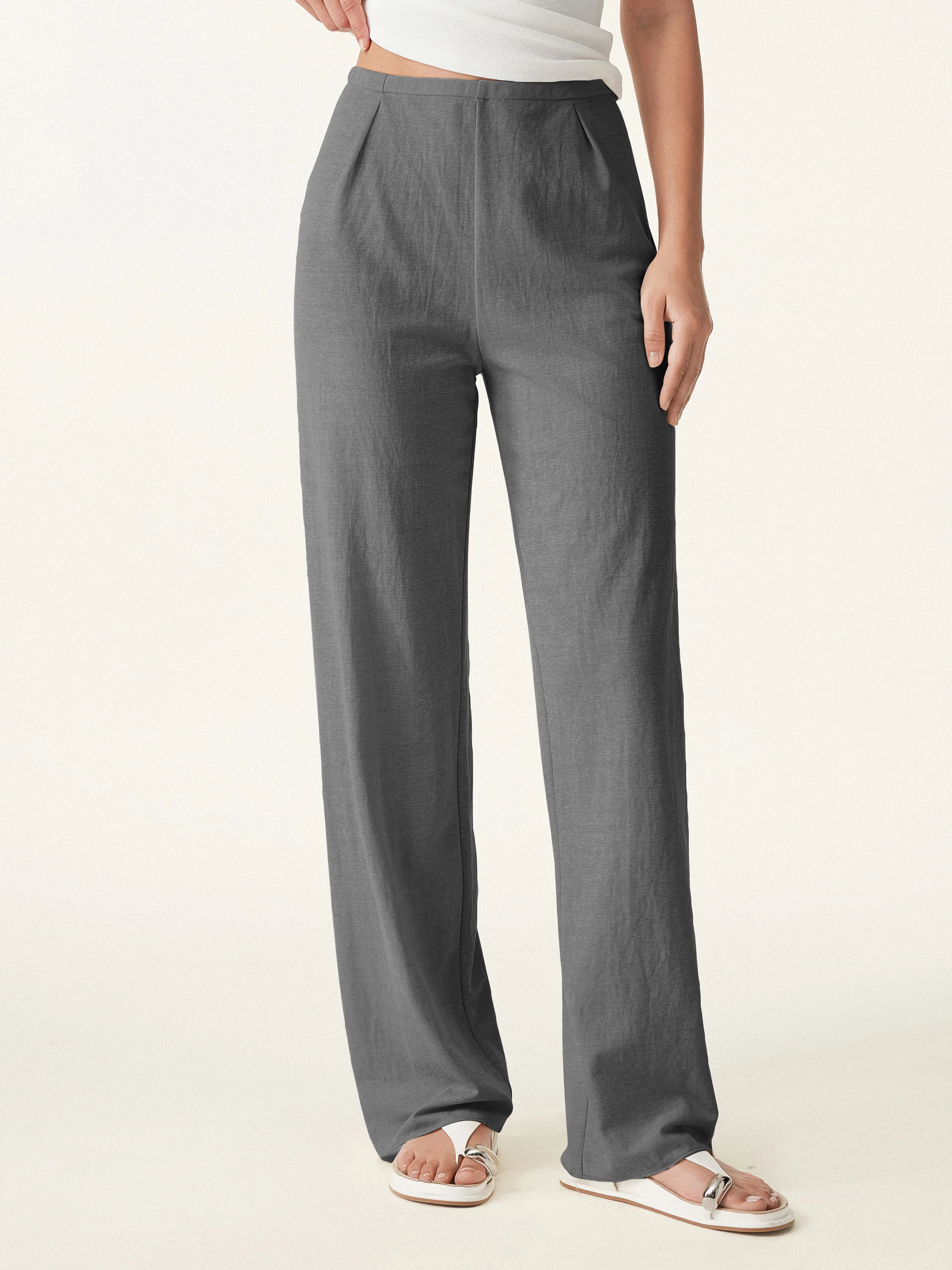 Breathable Cotton-linen Mid Rise Straight Leg Pant - Image 12