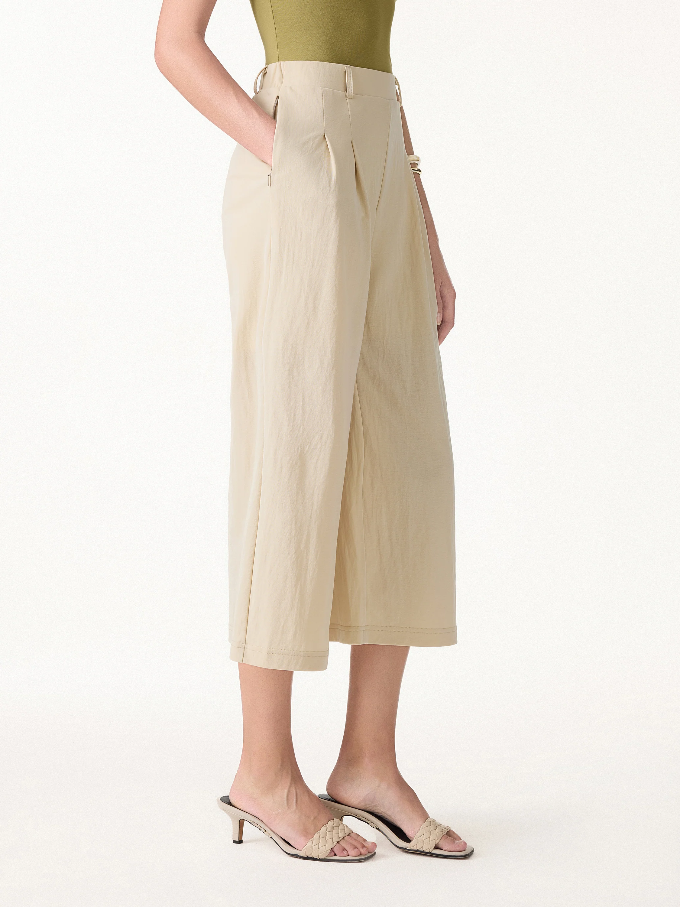 Wrinkle-Resistant Linen-Like Cropped Wide Leg Pants - Image 2