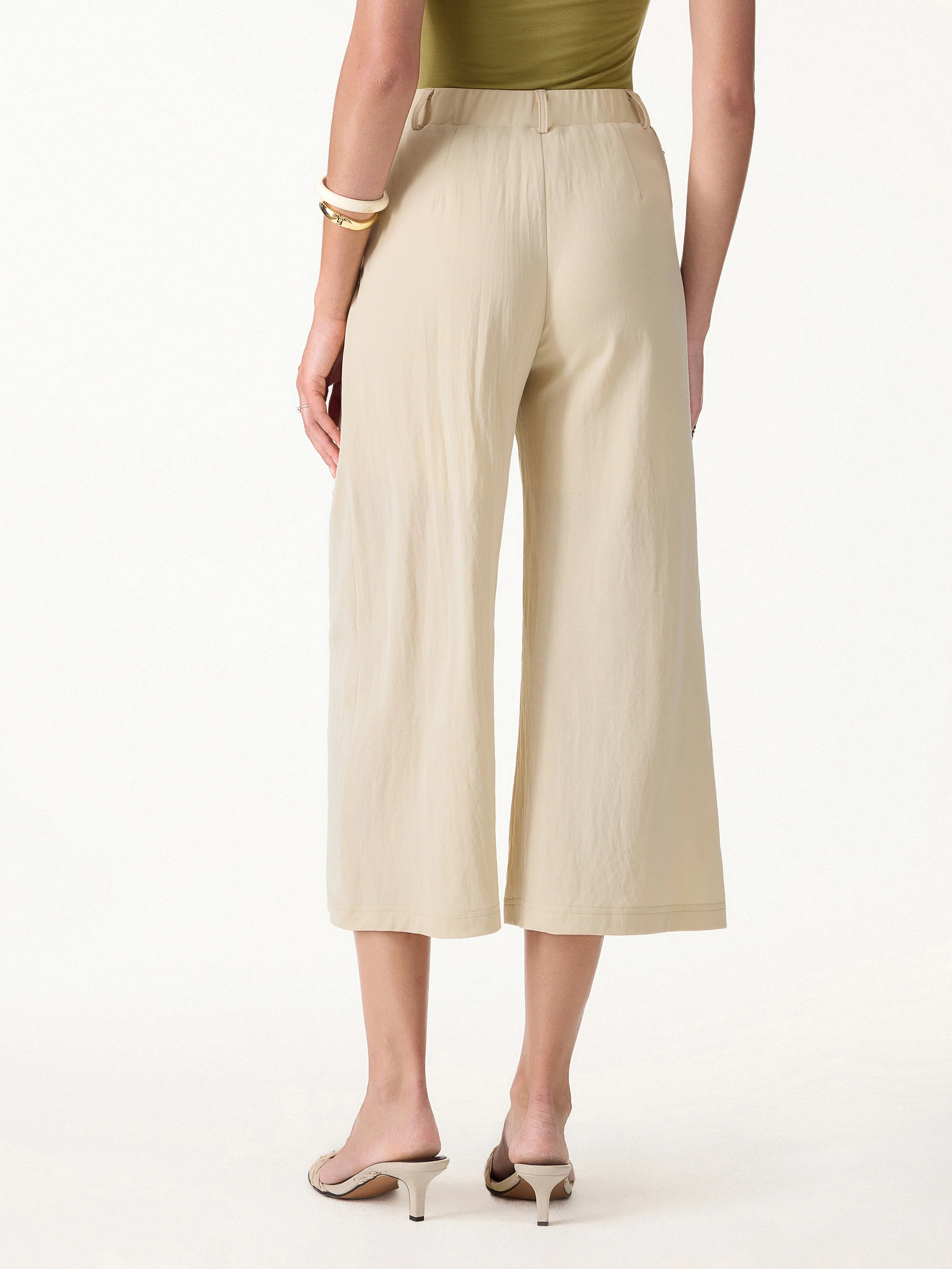 Wrinkle-Resistant Linen-Like Cropped Wide Leg Pants - Image 3